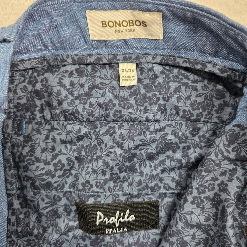 Bonobos Dress Pants Men 36x32 Blue Slim Fit Profila Italia Herringbone Trousers - Picture 3 of 10